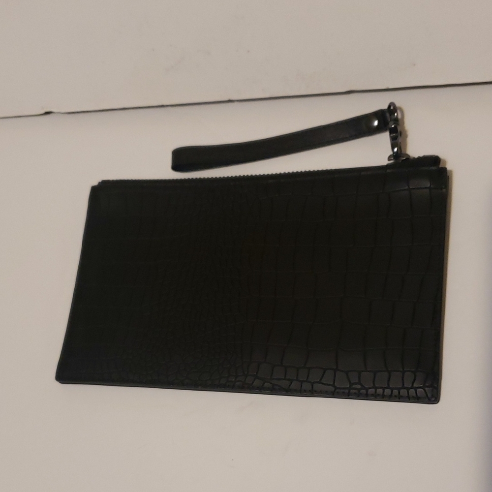 Etienne Aigner Black Crocodile-Patterned Wristlet